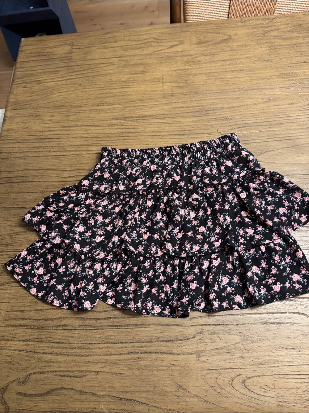 Evolutionary Tiered Mini Skirt in Black with Pink Floral